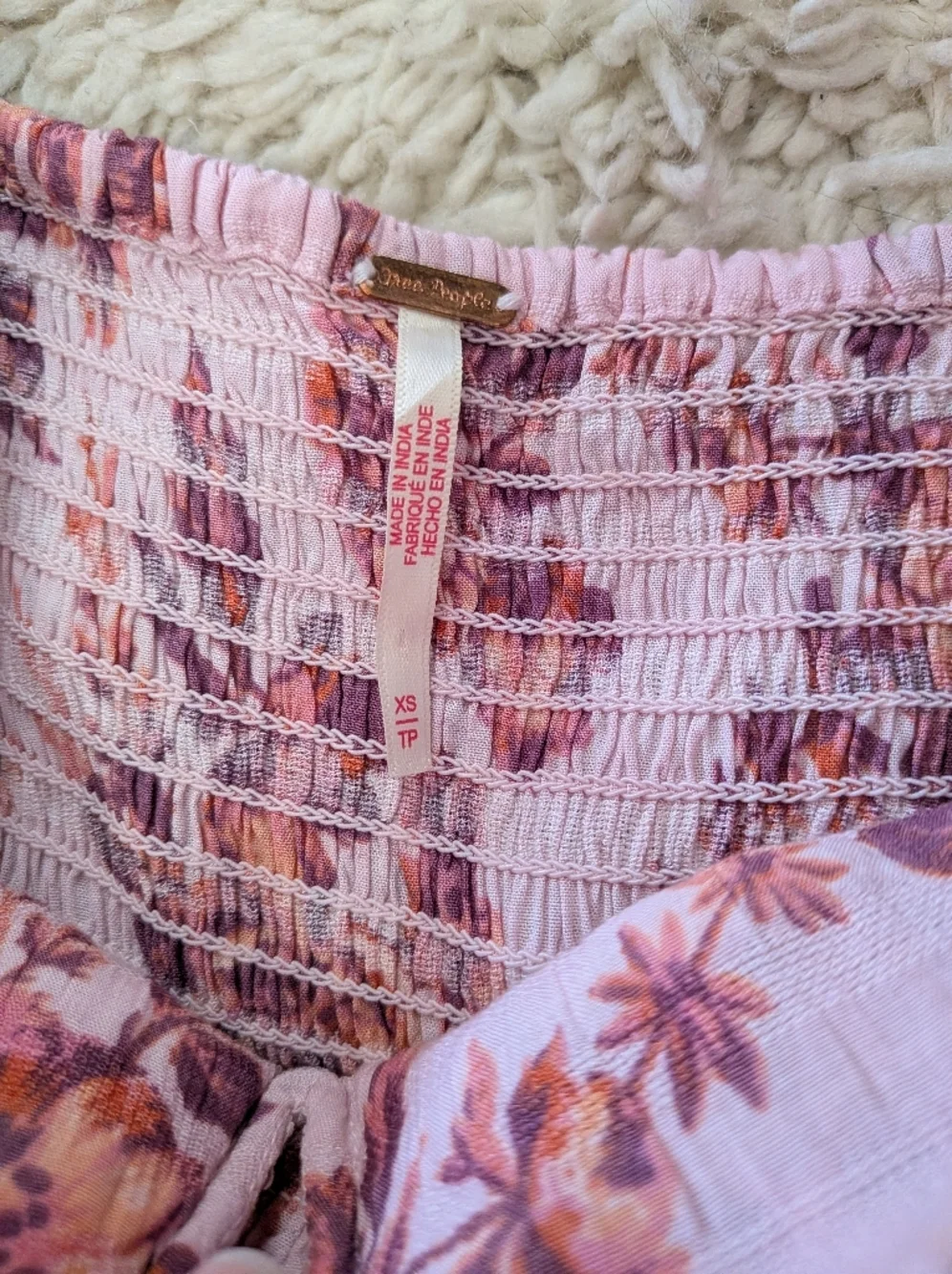 Free People Jaymes Floral Print Long Sleeve Smocked Peasant Midi Dress